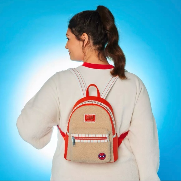 Loungefly Marvel Spider-Man Faux Fur Mini Backpack NWT - Picture 2 of 7